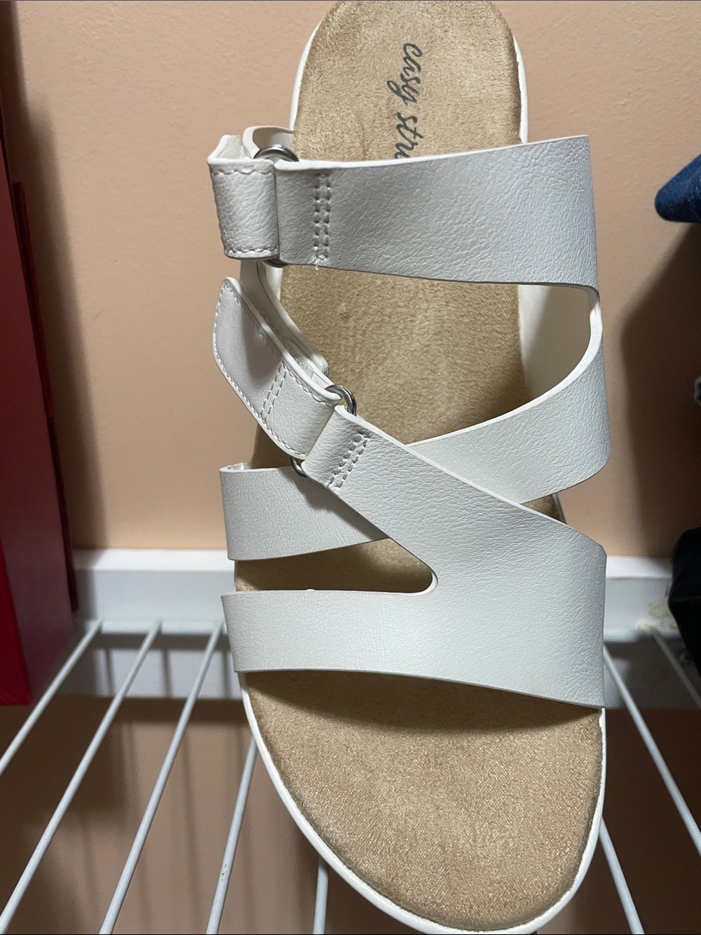 easy street White Strappy Comfort Sandal with Buckles